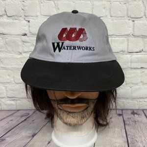 Vintage Waterworks Hat Cap Strap Back Black Gray Embroidered Logo Cotton AJM 90s